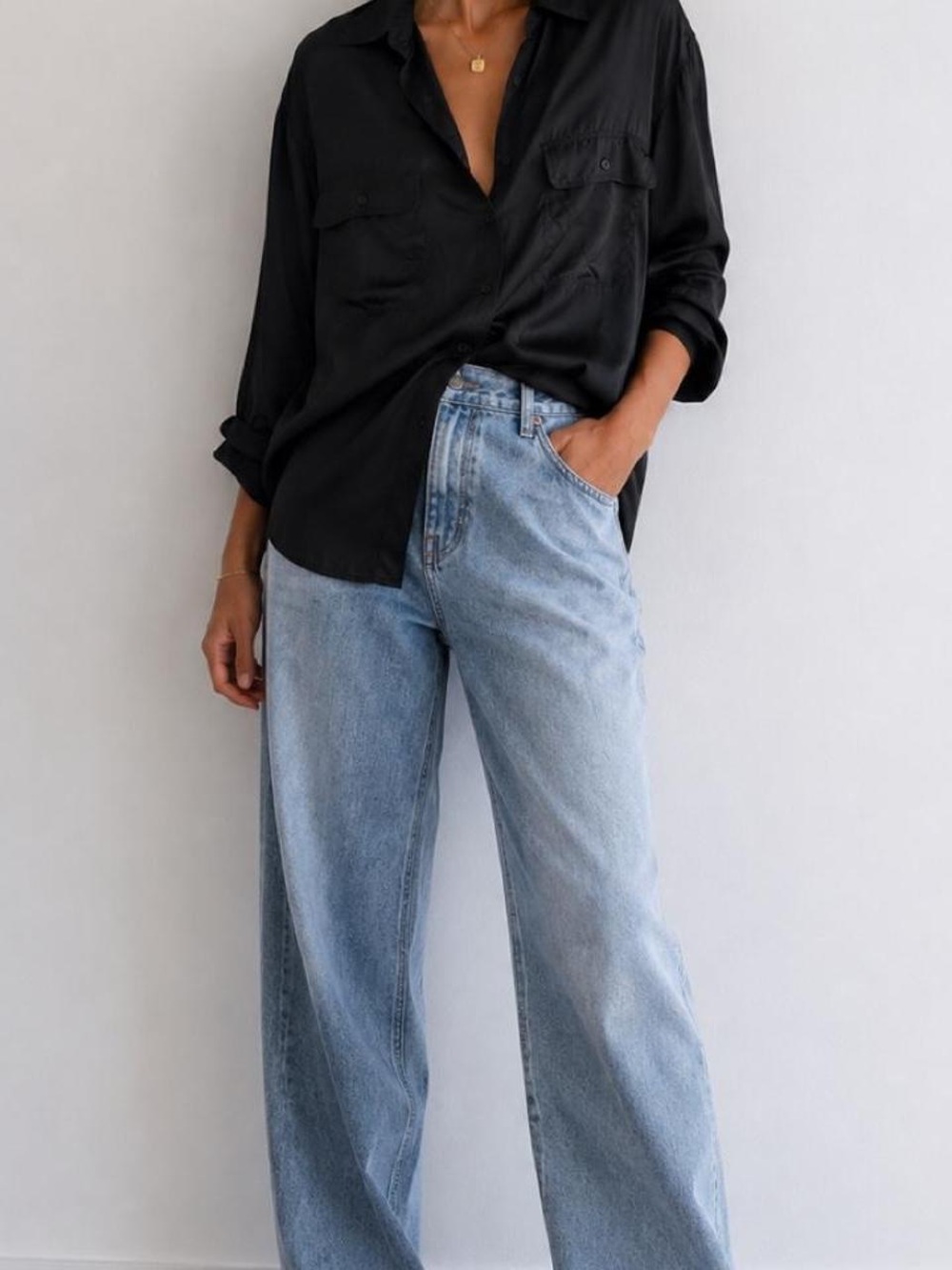Vintage Classics 100% Silk Oversized Button-Up Shirt Black small